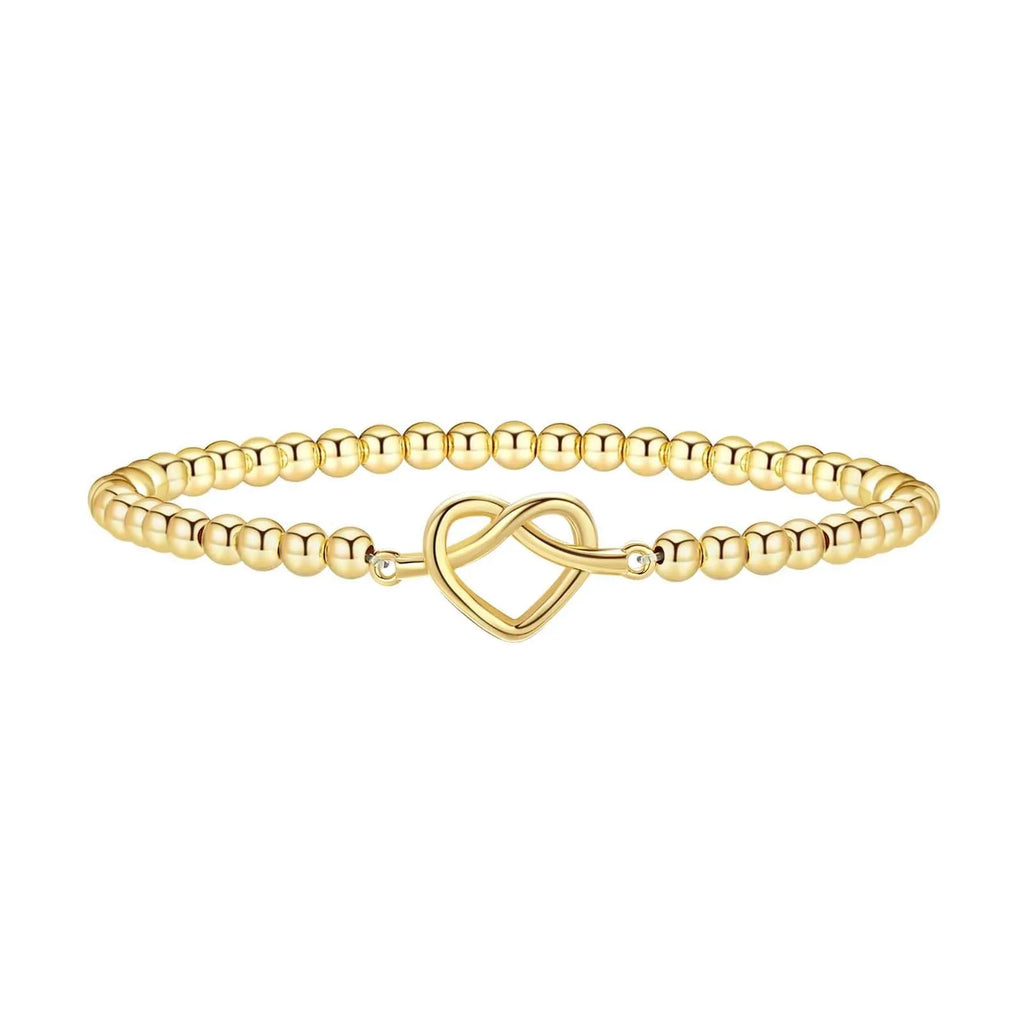 Adjustable stainless steel beaded bracelet with geometric shapes and round elements
