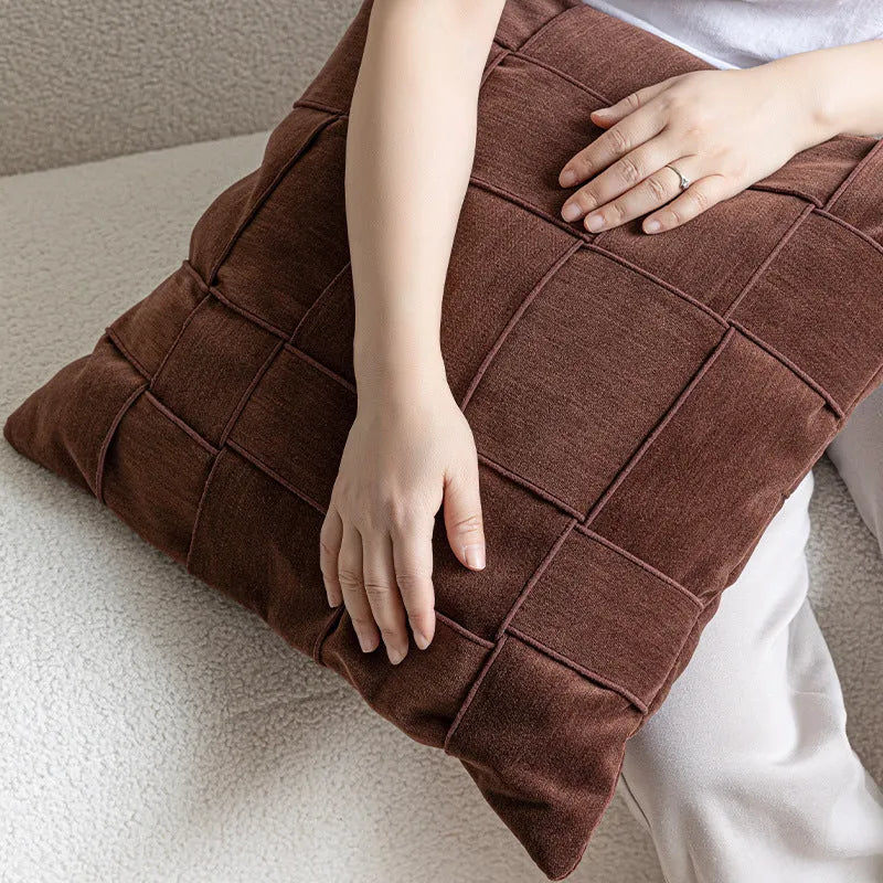 Square chenille woven sofa cushion pillow in beige, measuring 50 by 50 centimetres.