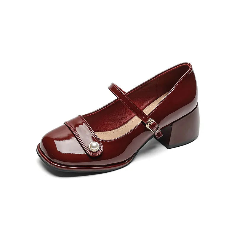 French style women's ankle boots with chunky block heels and patent leather upper in three colour options