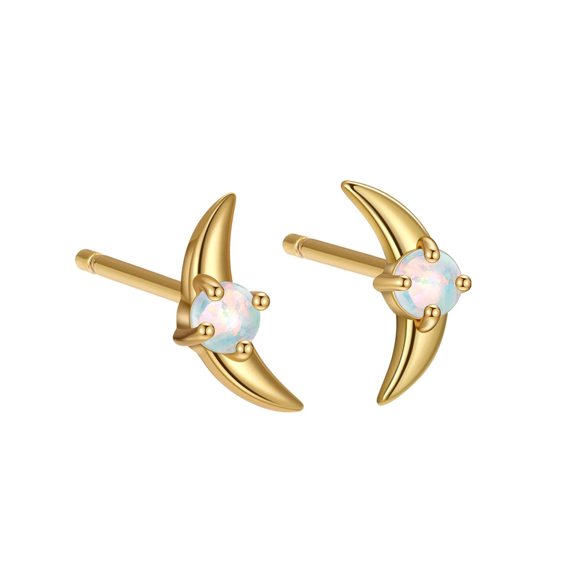 A pair of geometric-shaped 925 silver earrings with a gold colour electroplate and a blue cubic zirconia stone.
