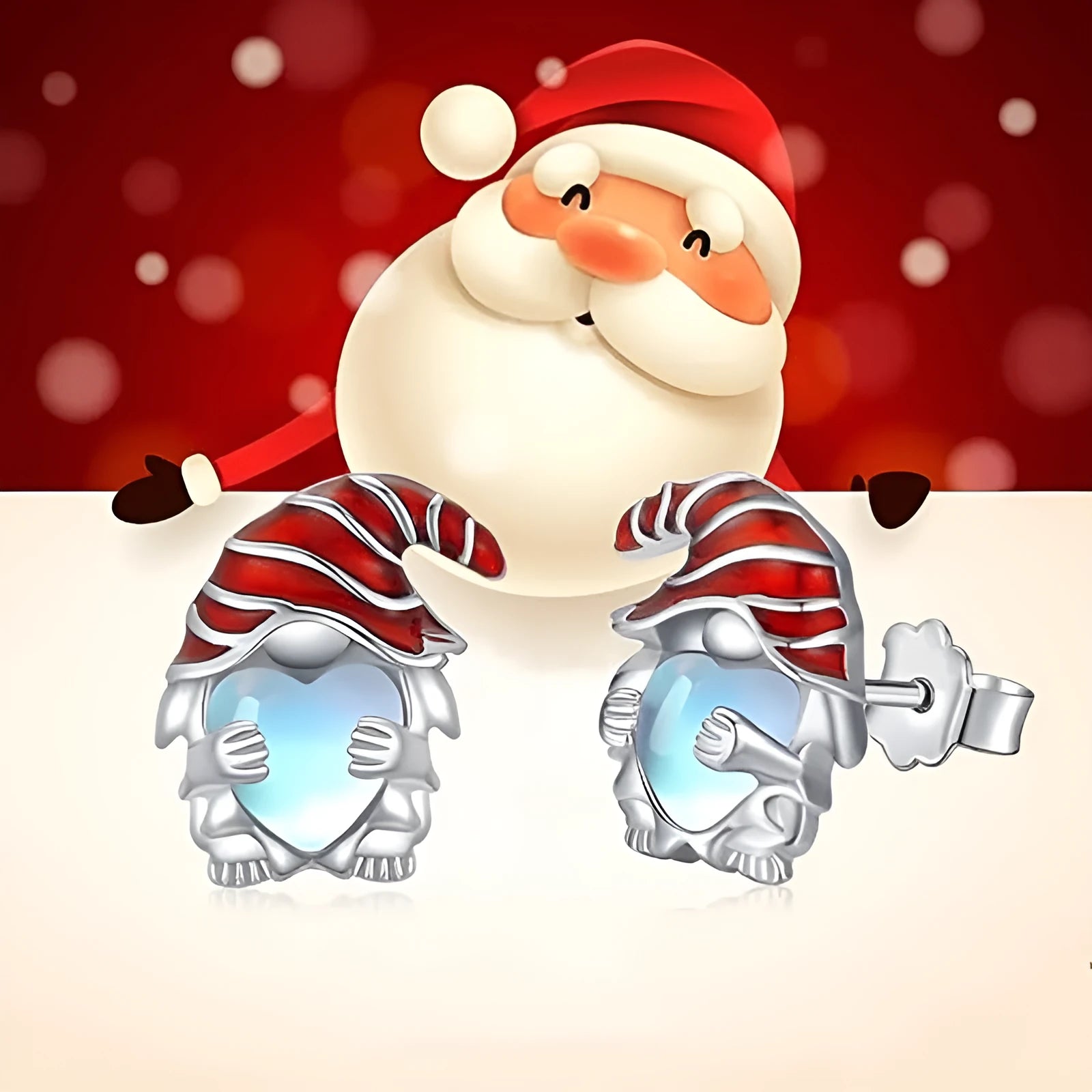 Women's Santa Claus design heart-shaped earrings in white gold colour