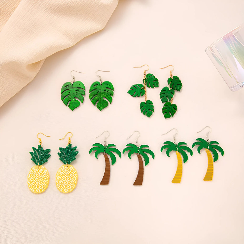 Acrylic drop shape earrings with a coconut design in one of five colour styles on alloy hooks.