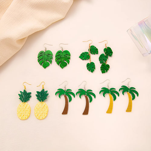 Acrylic drop shape earrings with a coconut design in one of five colour styles on alloy hooks.