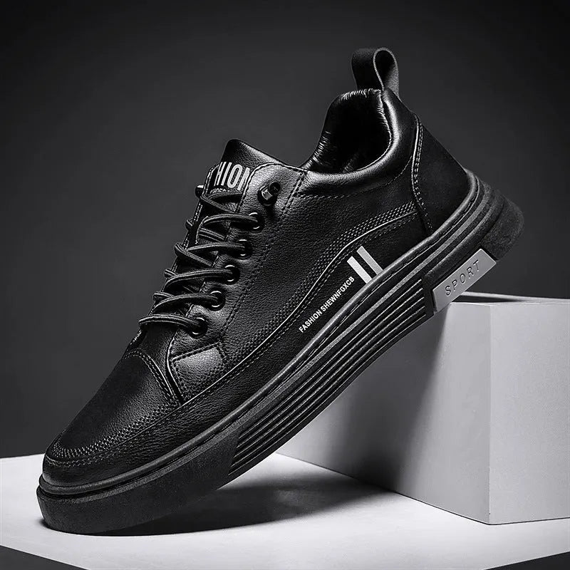 Men's white low-top skateboard shoes with elastic band closure and round toe