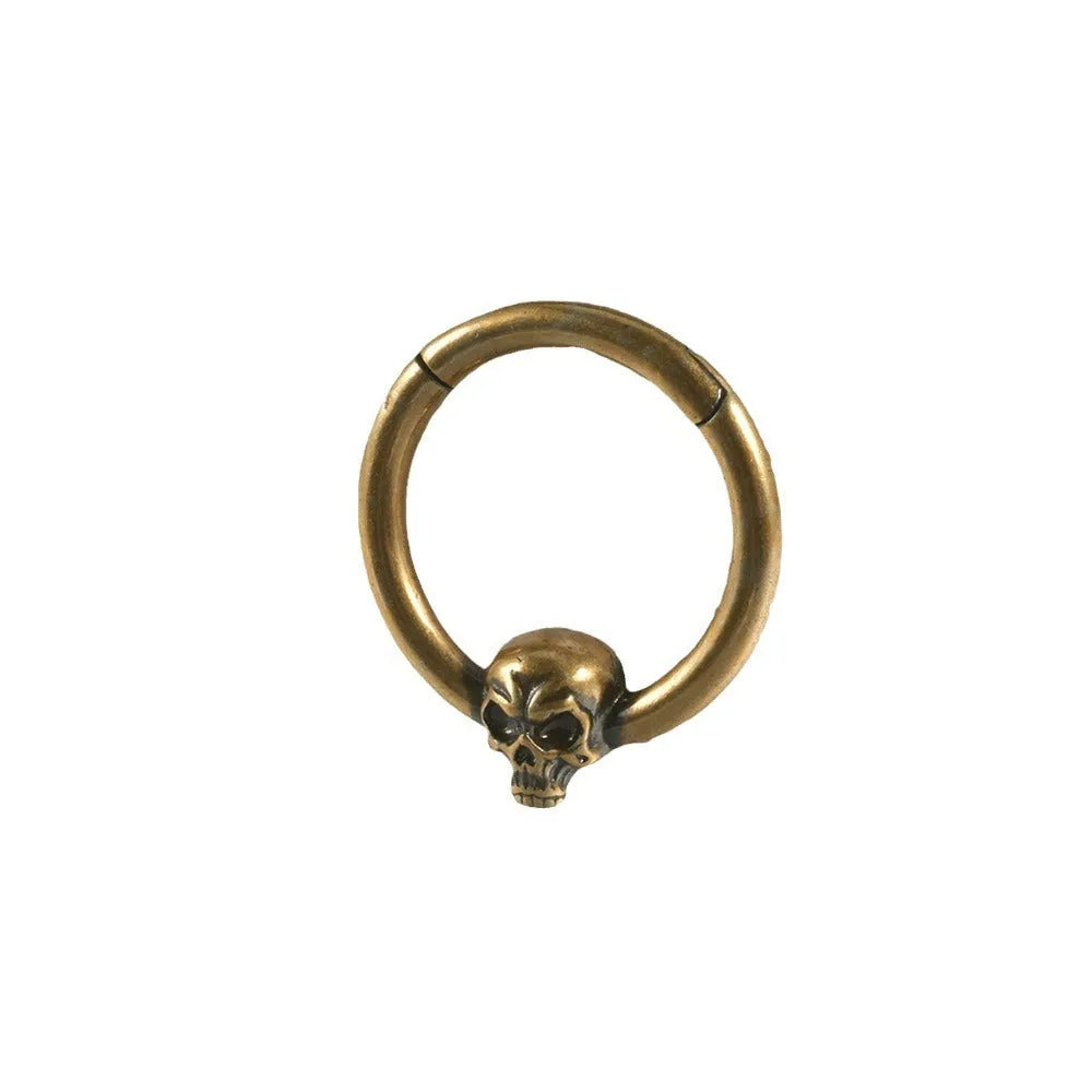 Punk copper earrings with antique ghost head designs in gold and silver finishes