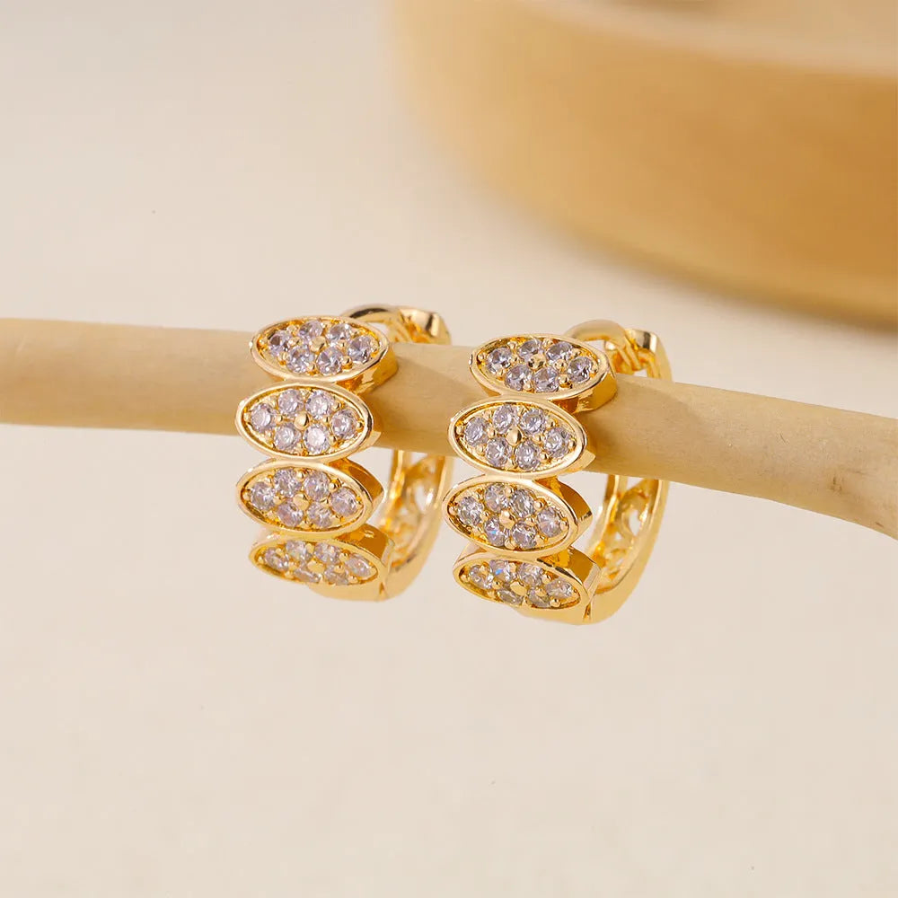 Gold women's copper earrings with zircon inlay and zirconium accent in ins style, colour EH412018
