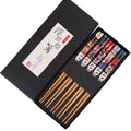 Japanese style bamboo chopsticks with five-colour lucky cat or elegant blue patterns in 5-pair packaging