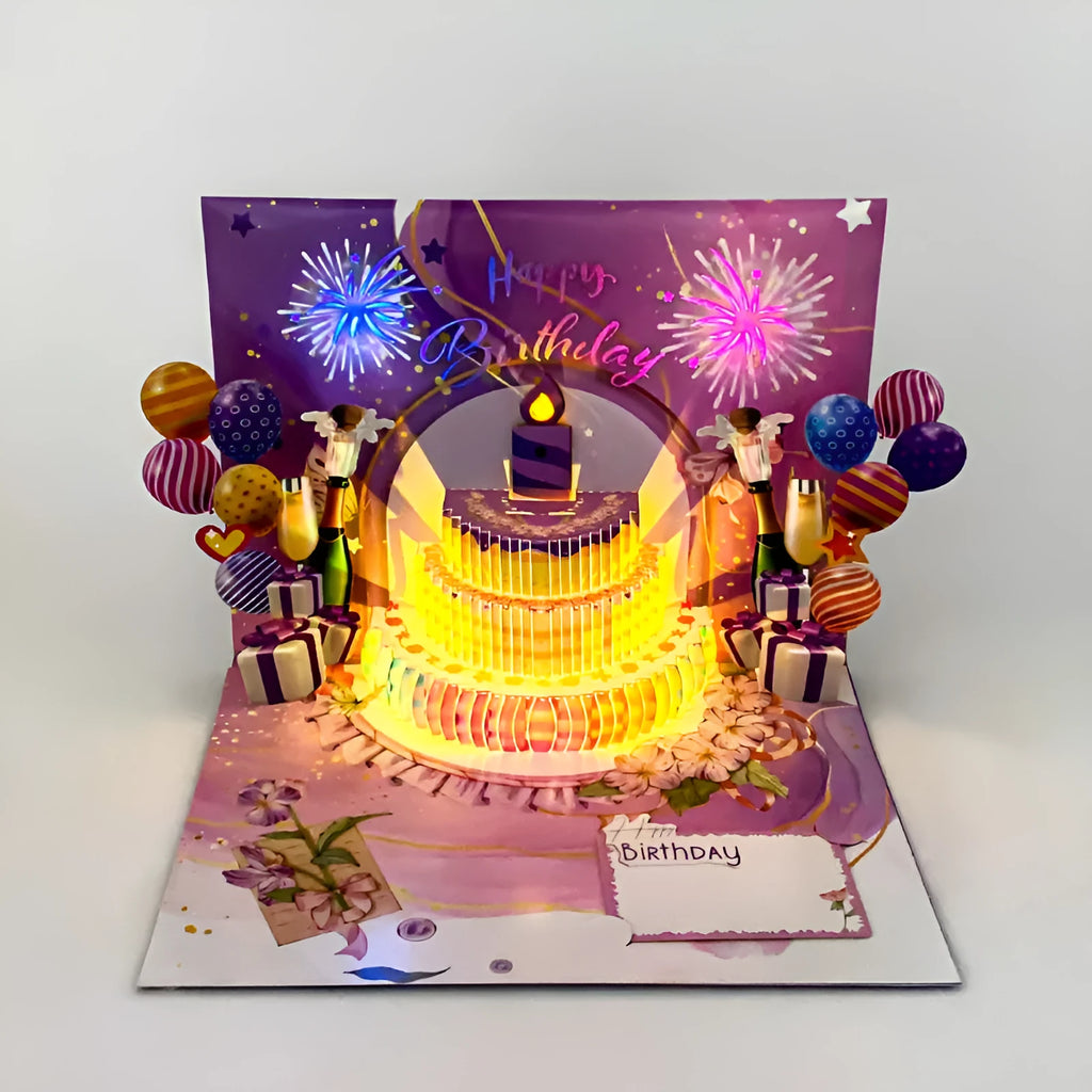 Chinese ink style three-dimensional birthday cake greeting card with hand-folded paper construction