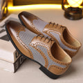 Imitation houndstooth plaid men's casual leather shoes with square toe and lace-up design
