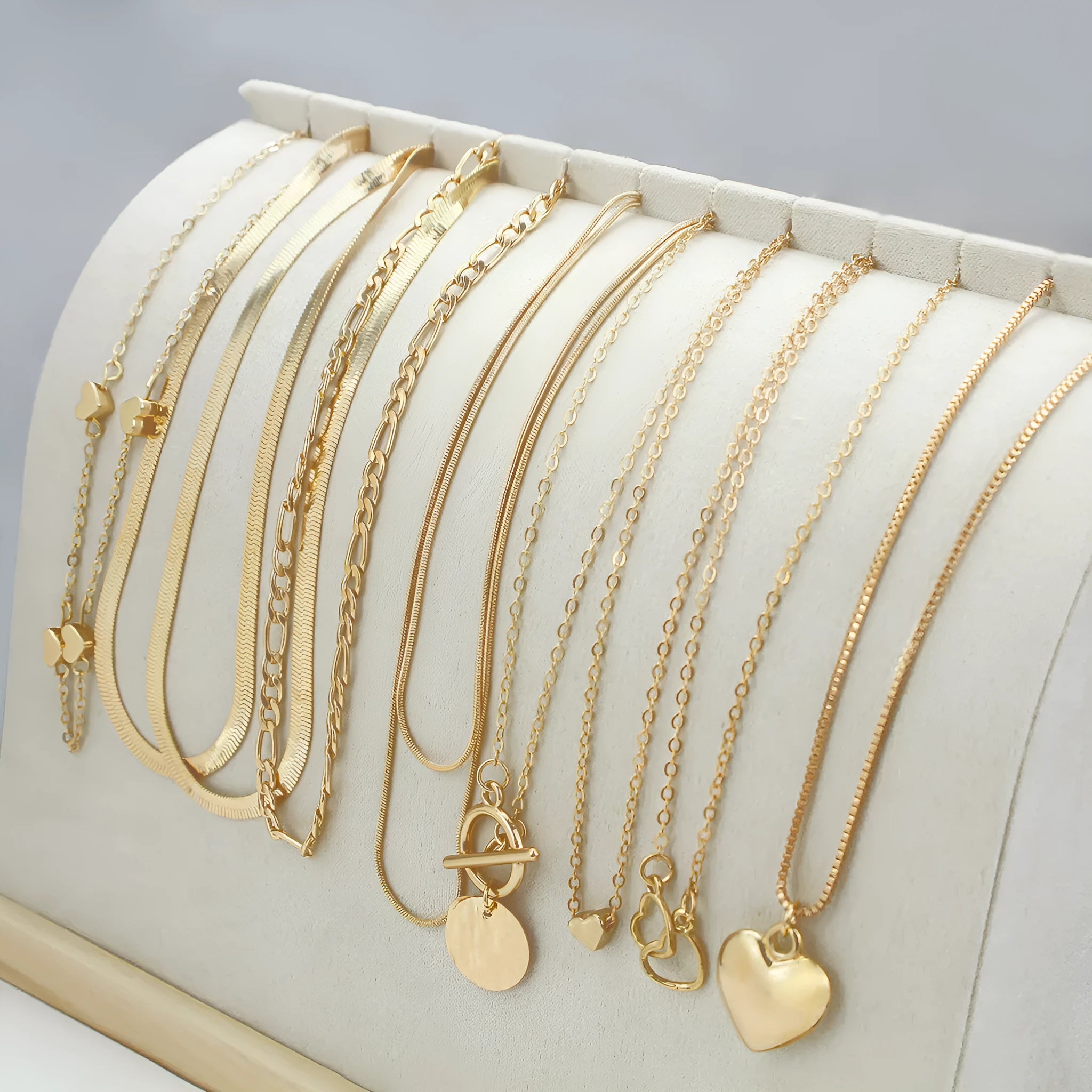 10-piece gold necklace set for women with adjustable snake bones chain and simple alloy pendants