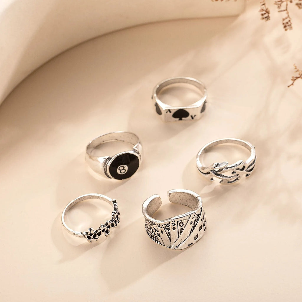 Black alloy ring with detailed retro spade playing card design