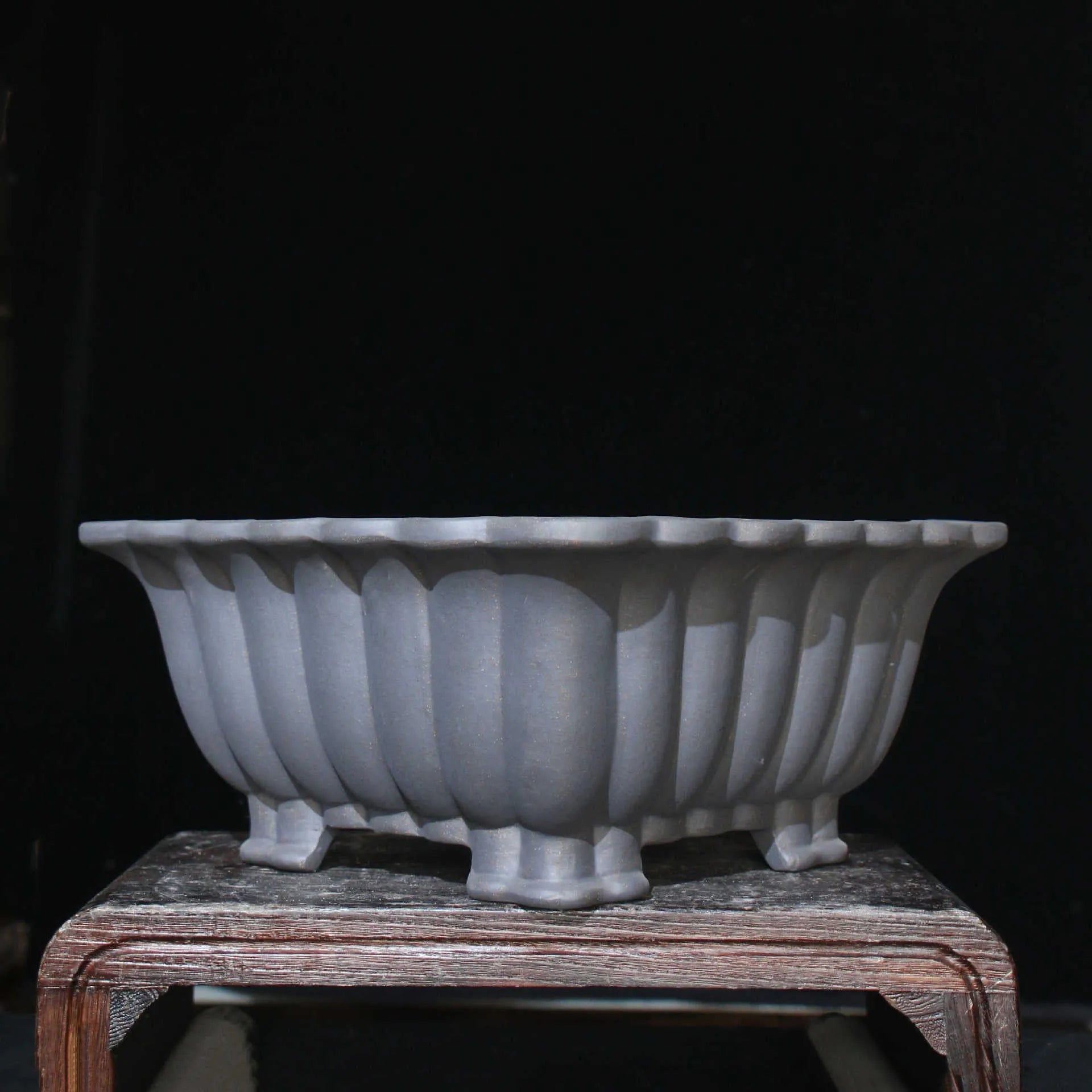 Square purple sand ceramic bonsai pot with classical Du Xiliang style measuring 37x15cm for desktop plants