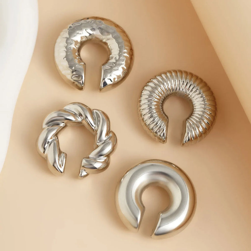 Geometric clip-on earrings set in gold and silver colours for women without pierced ears