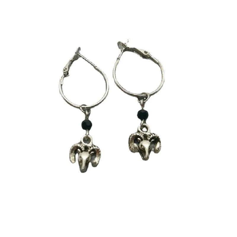 Silver Tibetan antelope design round ring earrings for women