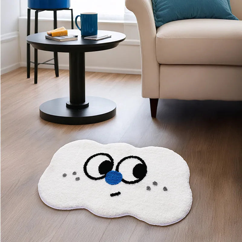 Cartoon anime printed polyester bathroom mat in green, blue, pink, black, or white.