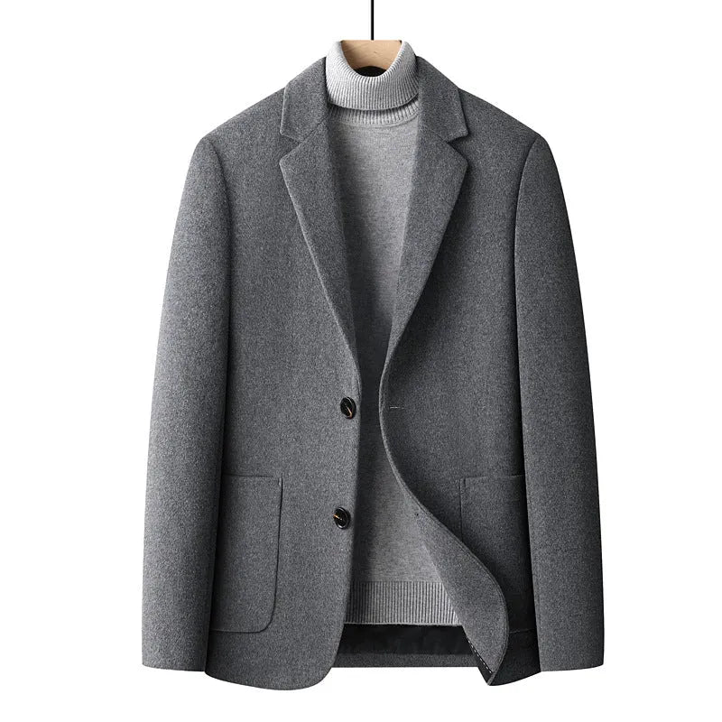 Men's slim fit wool suit jacket in a solid colour with a polyester lining.
