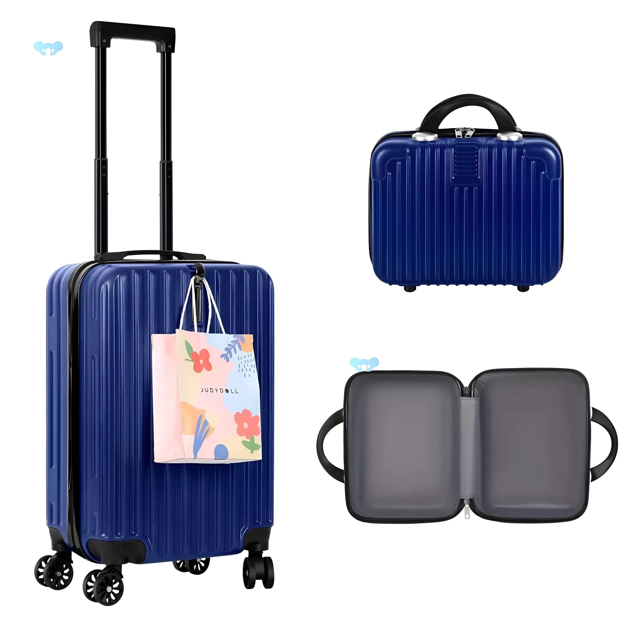 Aluminium alloy suitcase and mini box travel set with 14-inch and 20-inch trunks