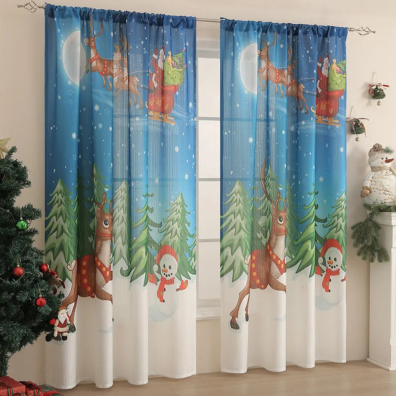 American-style rectangular Christmas printed polyester curtain showing red plaid design with semi-sunshade function