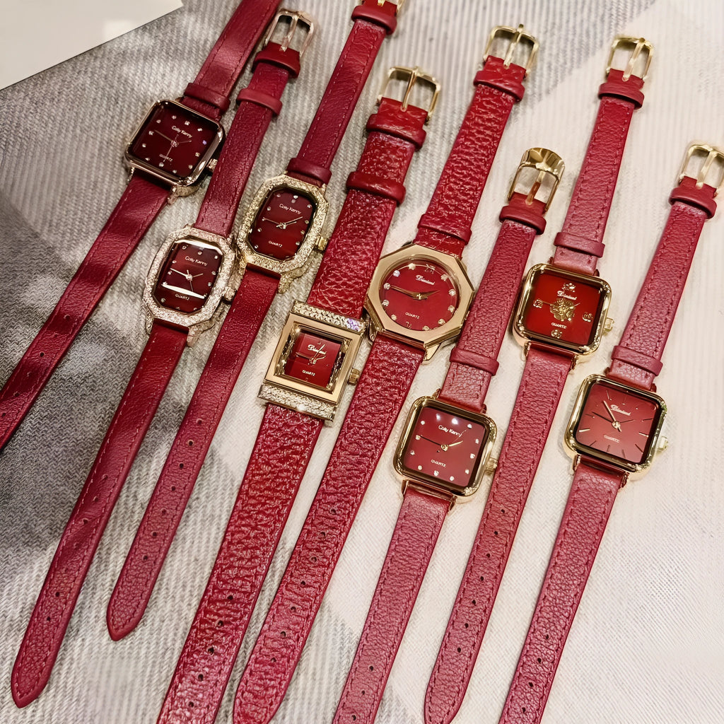 Chinese-style alloy women's watch with 8mm thickness in camellia red with multiple dial design options