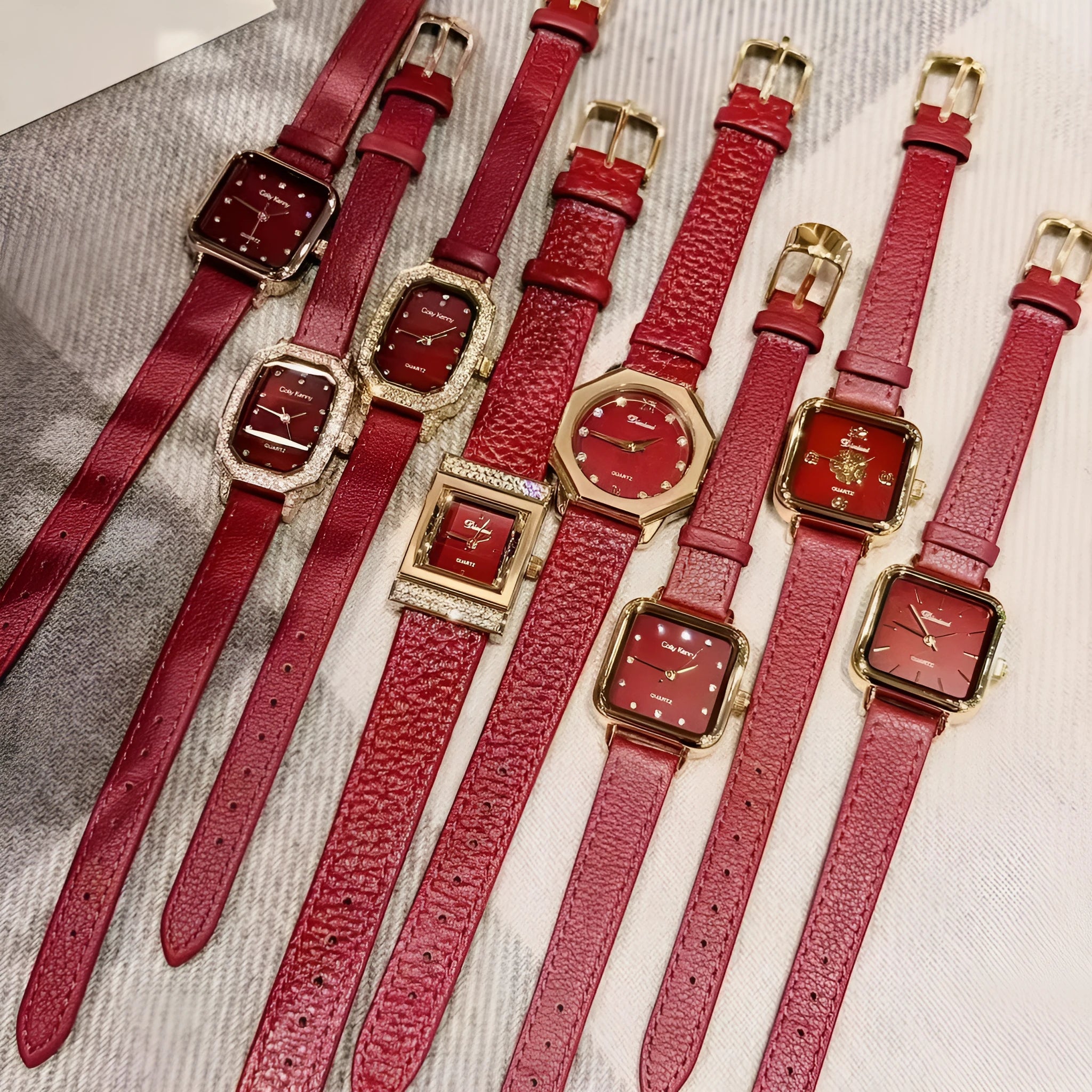 Chinese-style alloy women's watch with 8mm thickness in camellia red with multiple dial design options