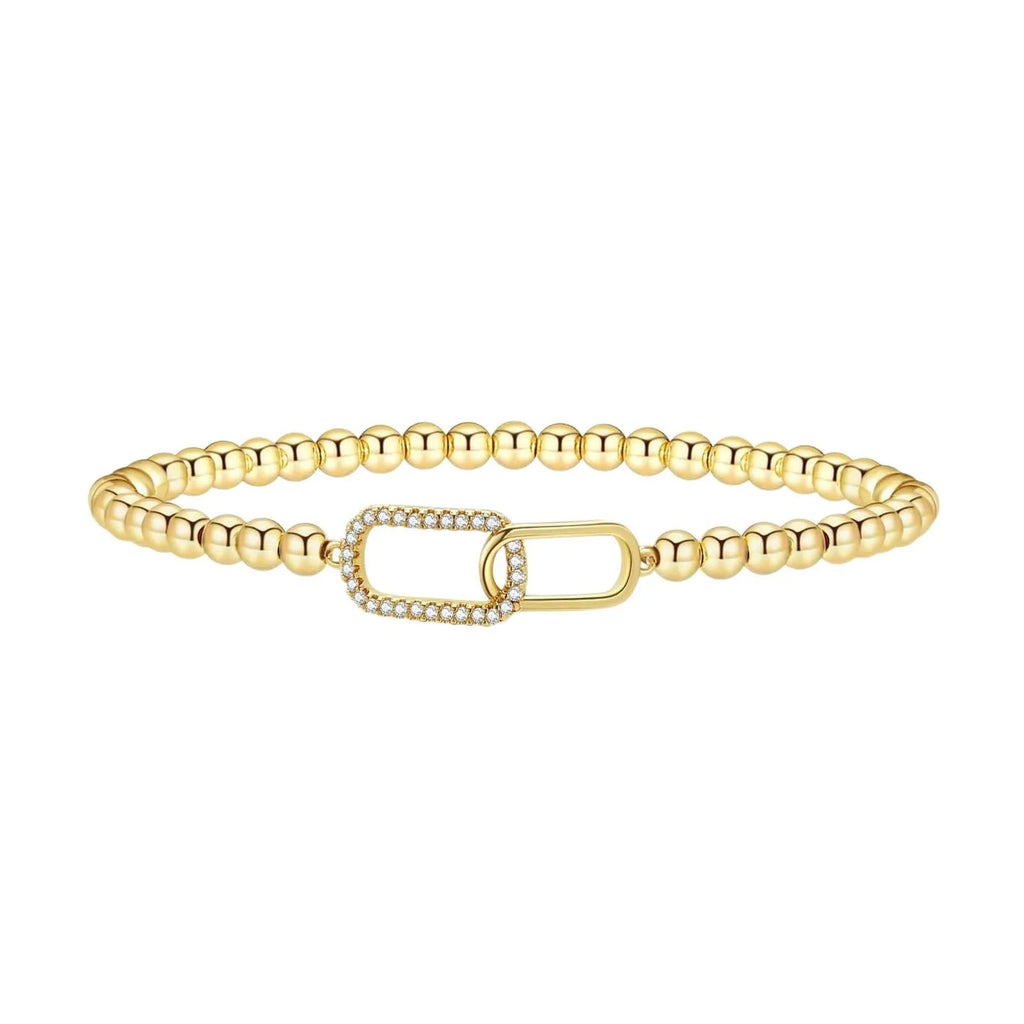 Adjustable stainless steel beaded bracelet with geometric shapes and round elements