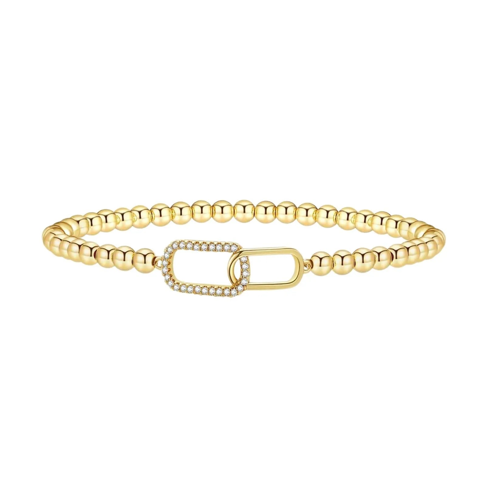 Adjustable stainless steel beaded bracelet with geometric shapes and round elements