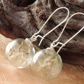 Transparent glass ball earrings with dandelion design and French hook options in silver and bronze finishes