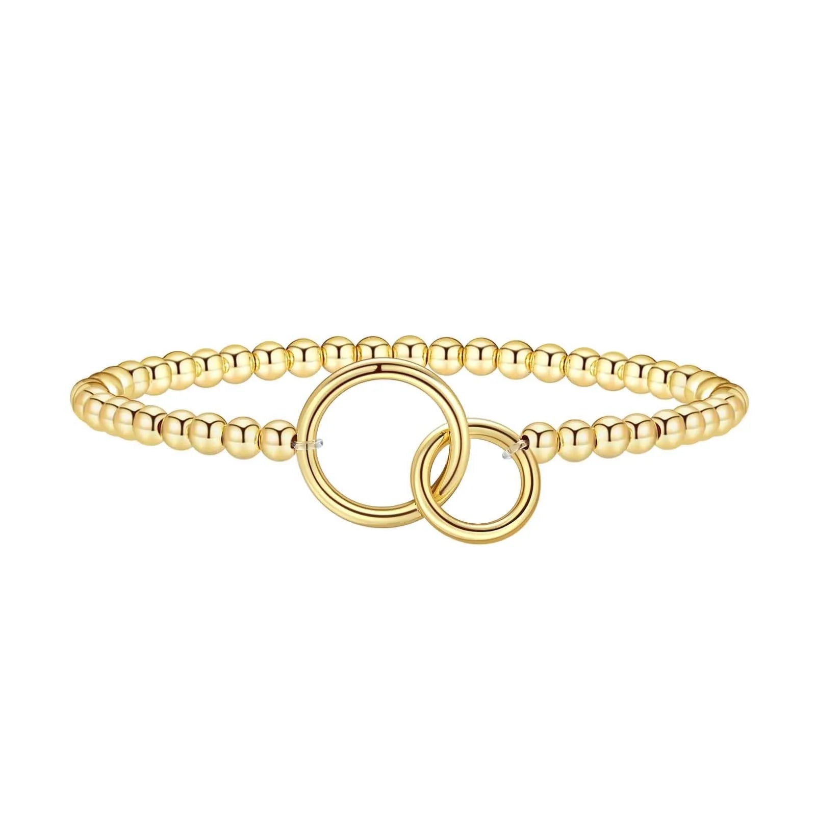 Adjustable stainless steel beaded bracelet with geometric shapes and round elements