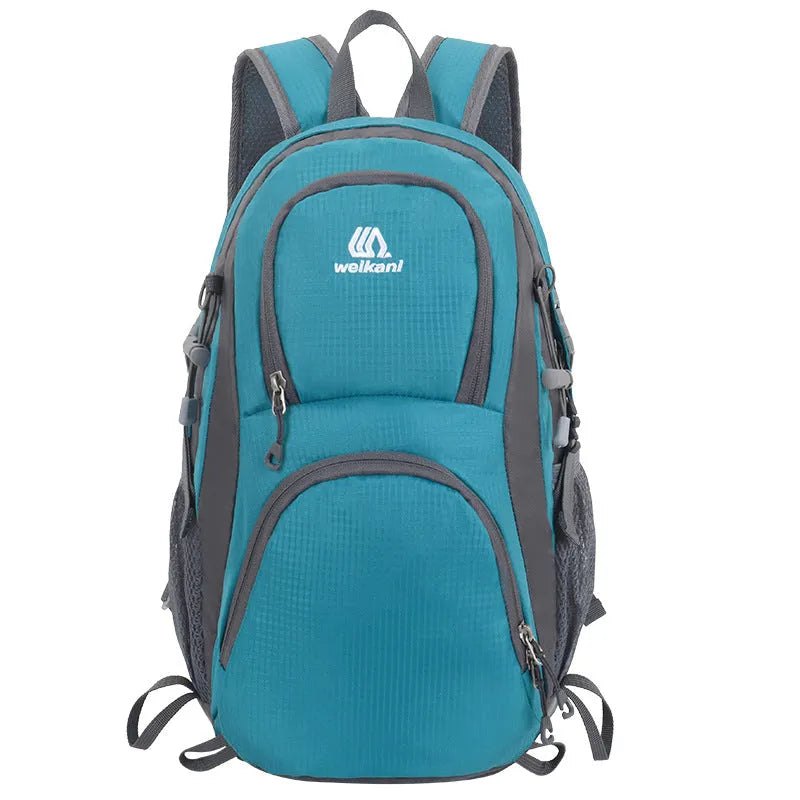 20-litre multi-functional sports backpack in Oxford cloth with an air pillow belt, shown in various colours.