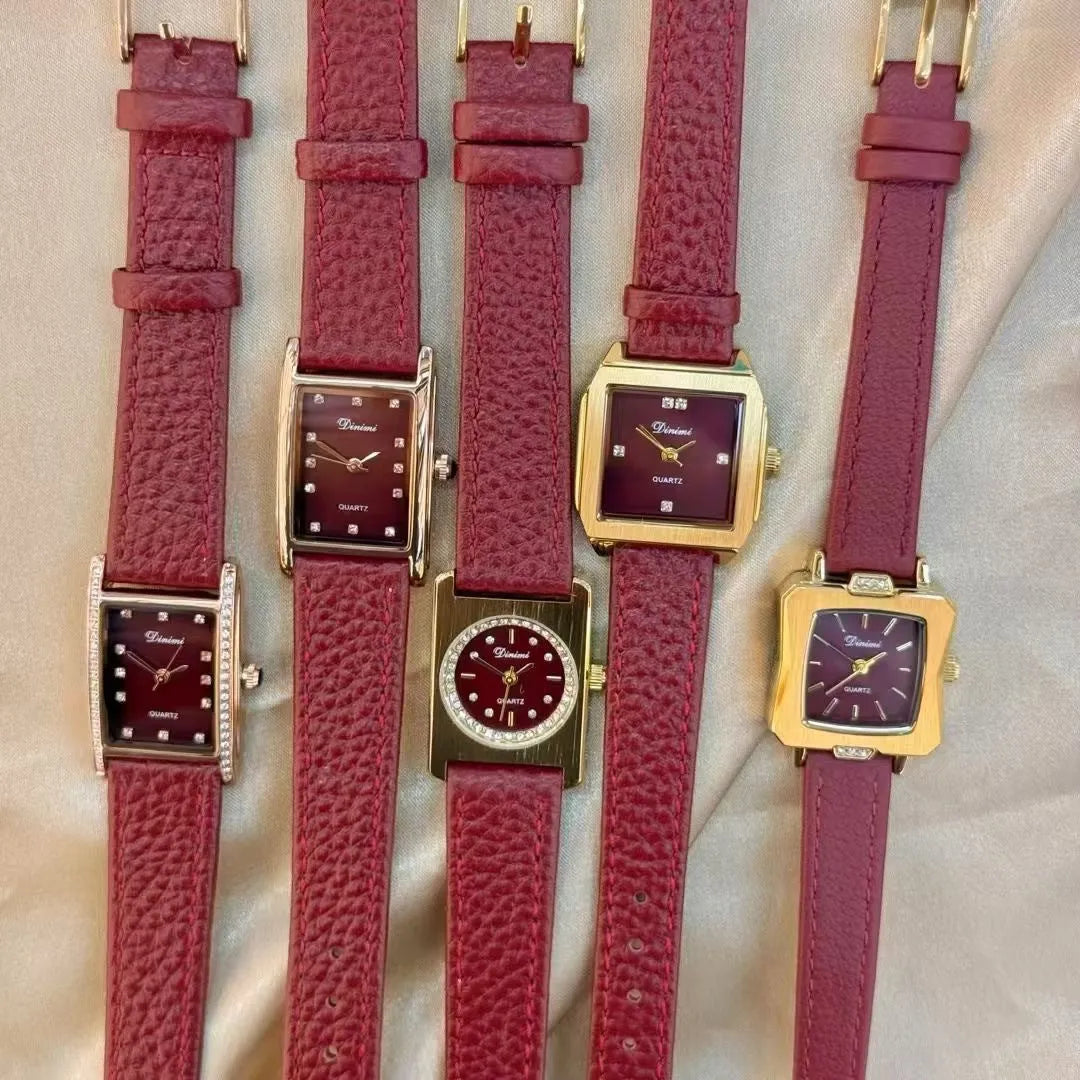 Chinese-style alloy women's watch with 8mm thickness in camellia red with multiple dial design options