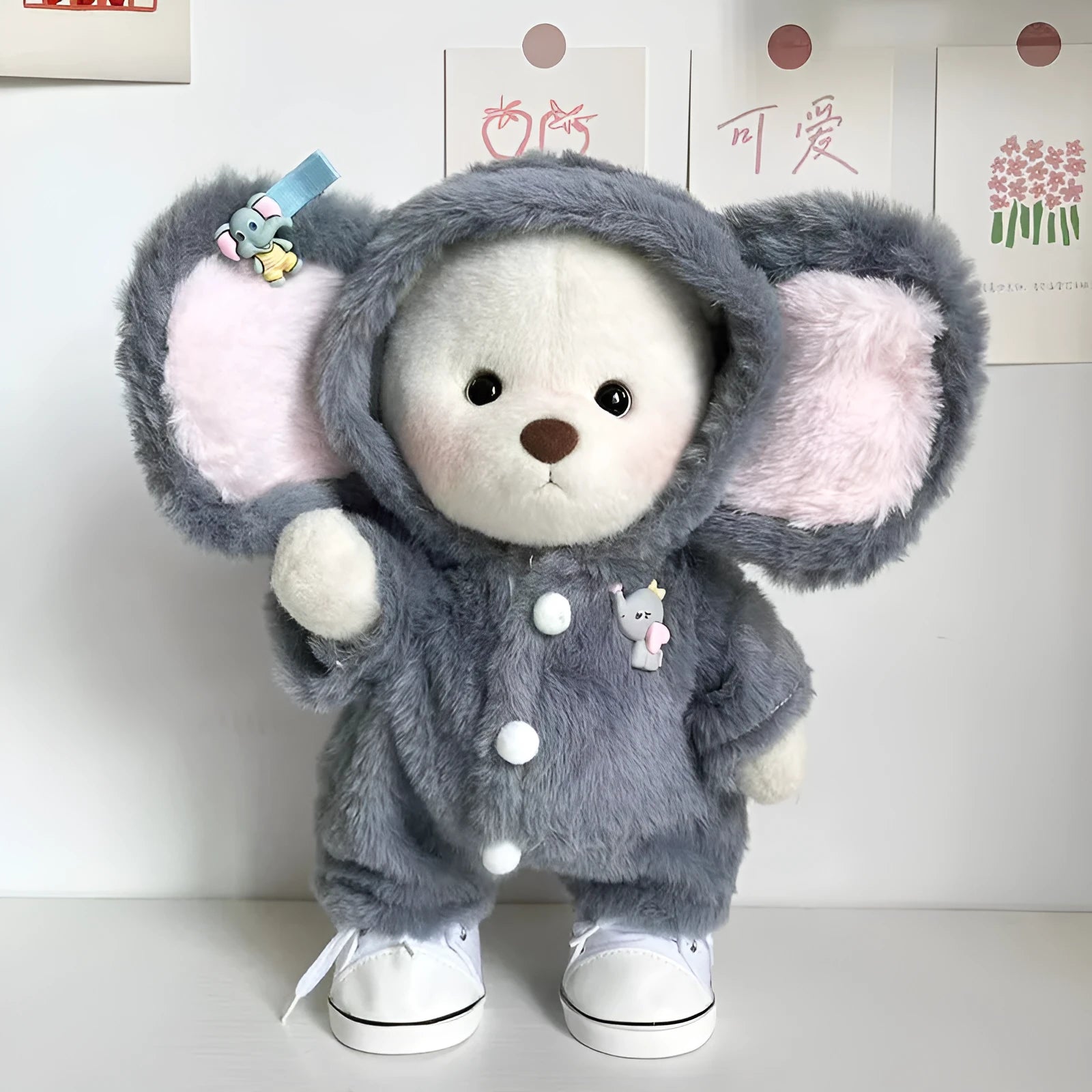 Grey elephant plush jumpsuit for 30cm Lina bear doll costume clothing