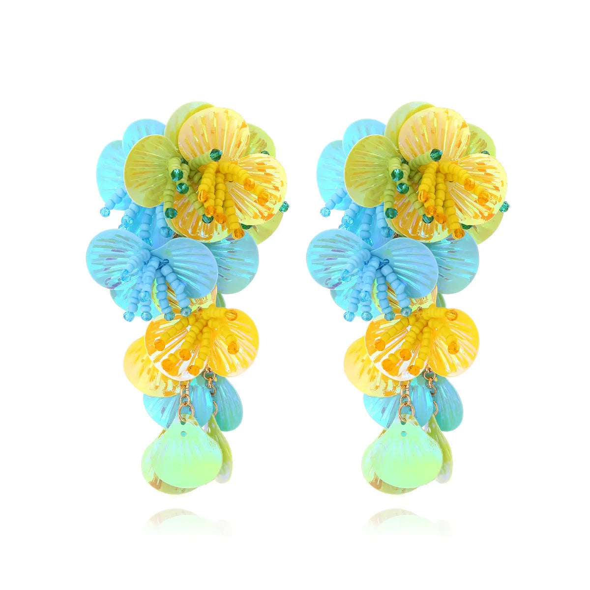 Handmade string bead flower earrings with exaggerated dopamine design in European and American style
