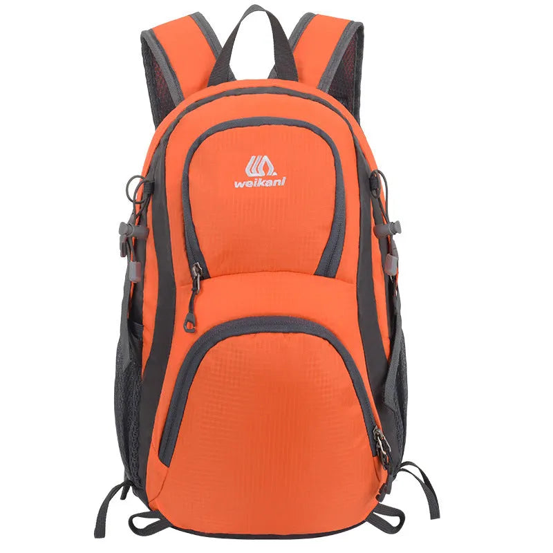 20-litre multi-functional sports backpack in Oxford cloth with an air pillow belt, shown in various colours.