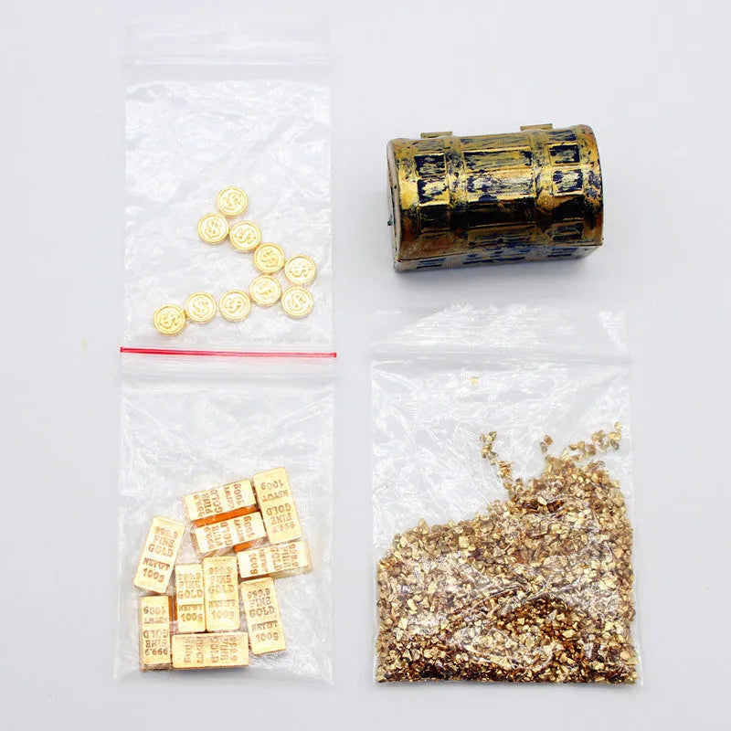 Alloy treasure box doll house accessories with gold coins and bars miniature ornaments