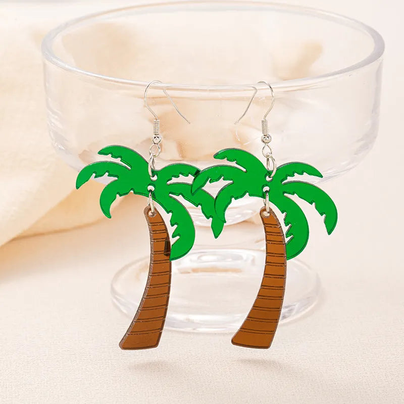 Acrylic drop shape earrings with a coconut design in one of five colour styles on alloy hooks.