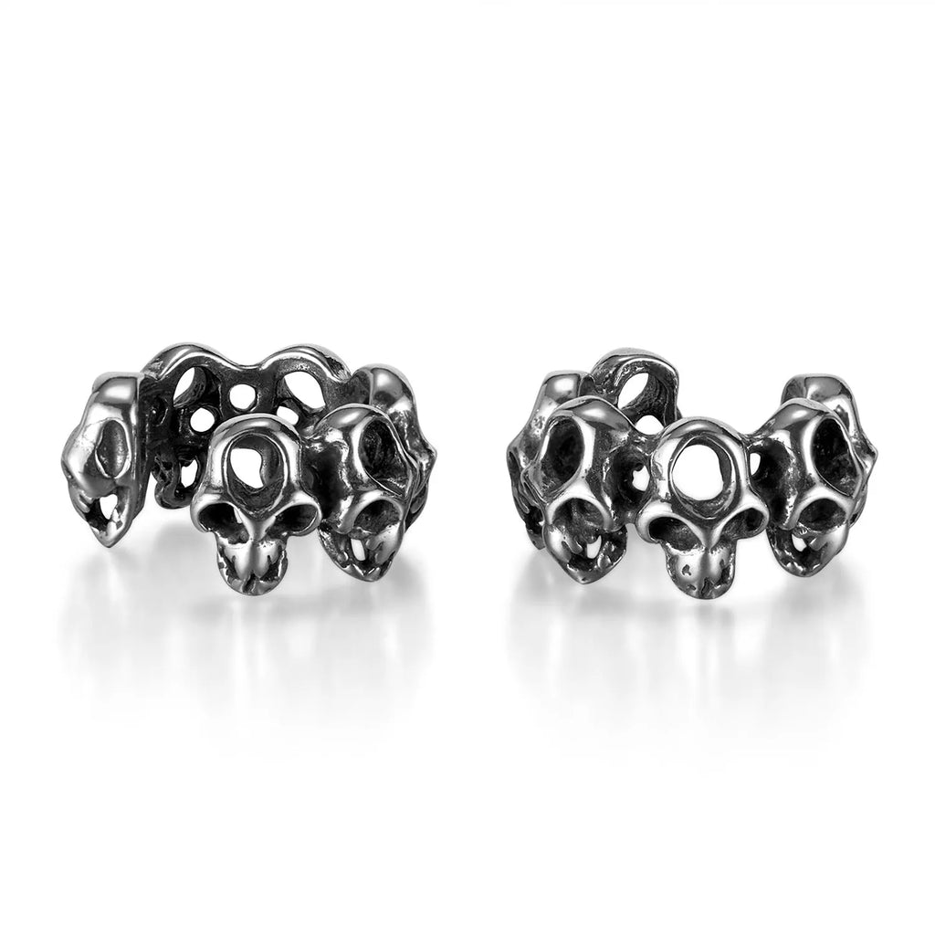 Retro geometric hollow skull earrings with steel clip, stainless steel construction with electroplated finish