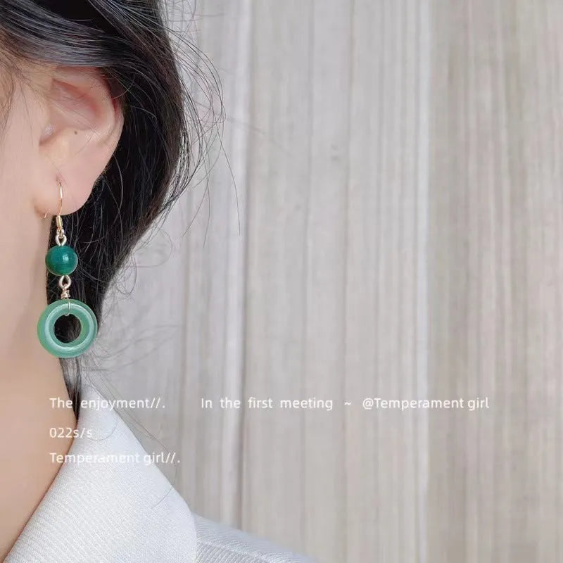 Green Chinese style cheongsam peace buckle design geometric earrings with zinc alloy construction