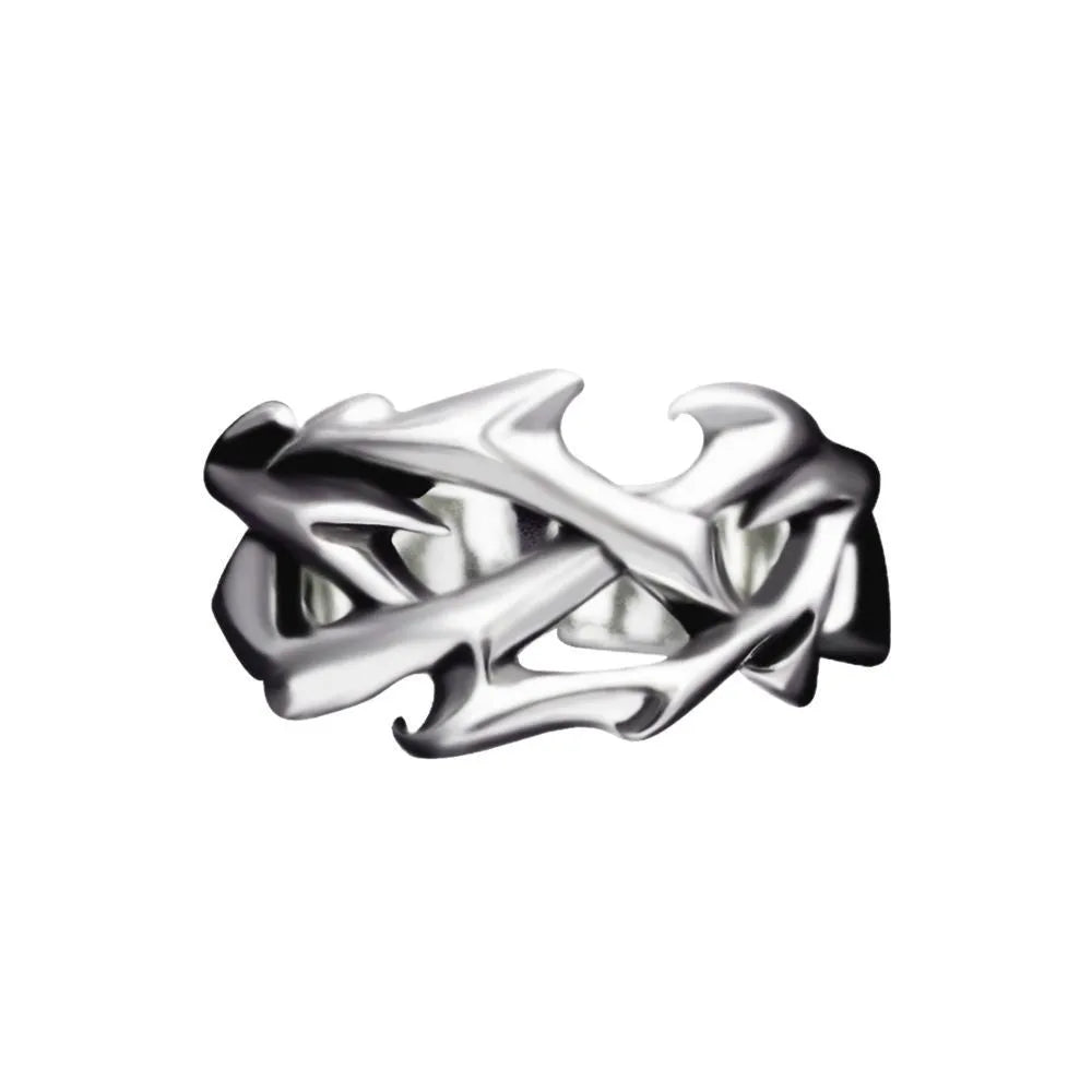 Copper thorn flower ring with geometric design and adjustable opening for unisex wear