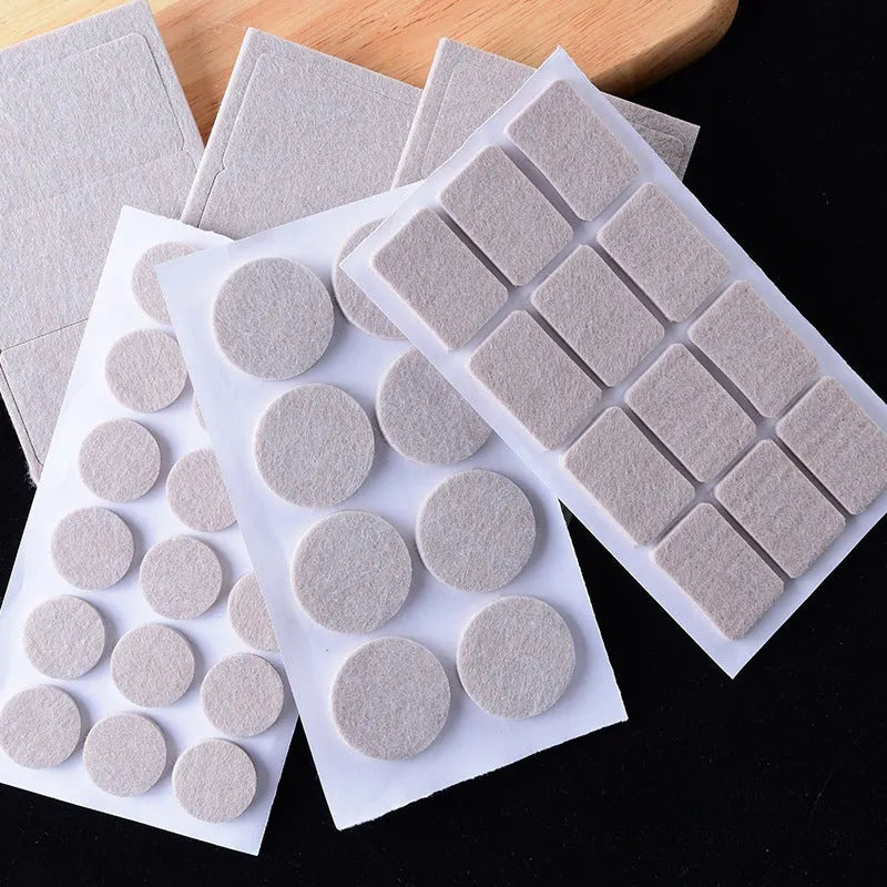 Beige plastic chair leg stoppers in round and square shapes with multiple size options