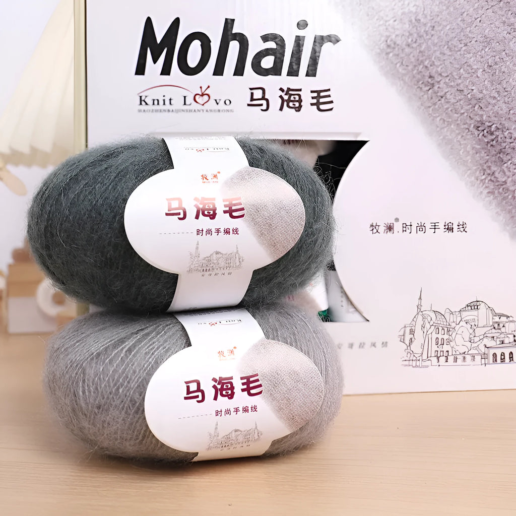 Mohair wool ball for DIY scarf kit with 34 colour options including white, grey, pink and blue