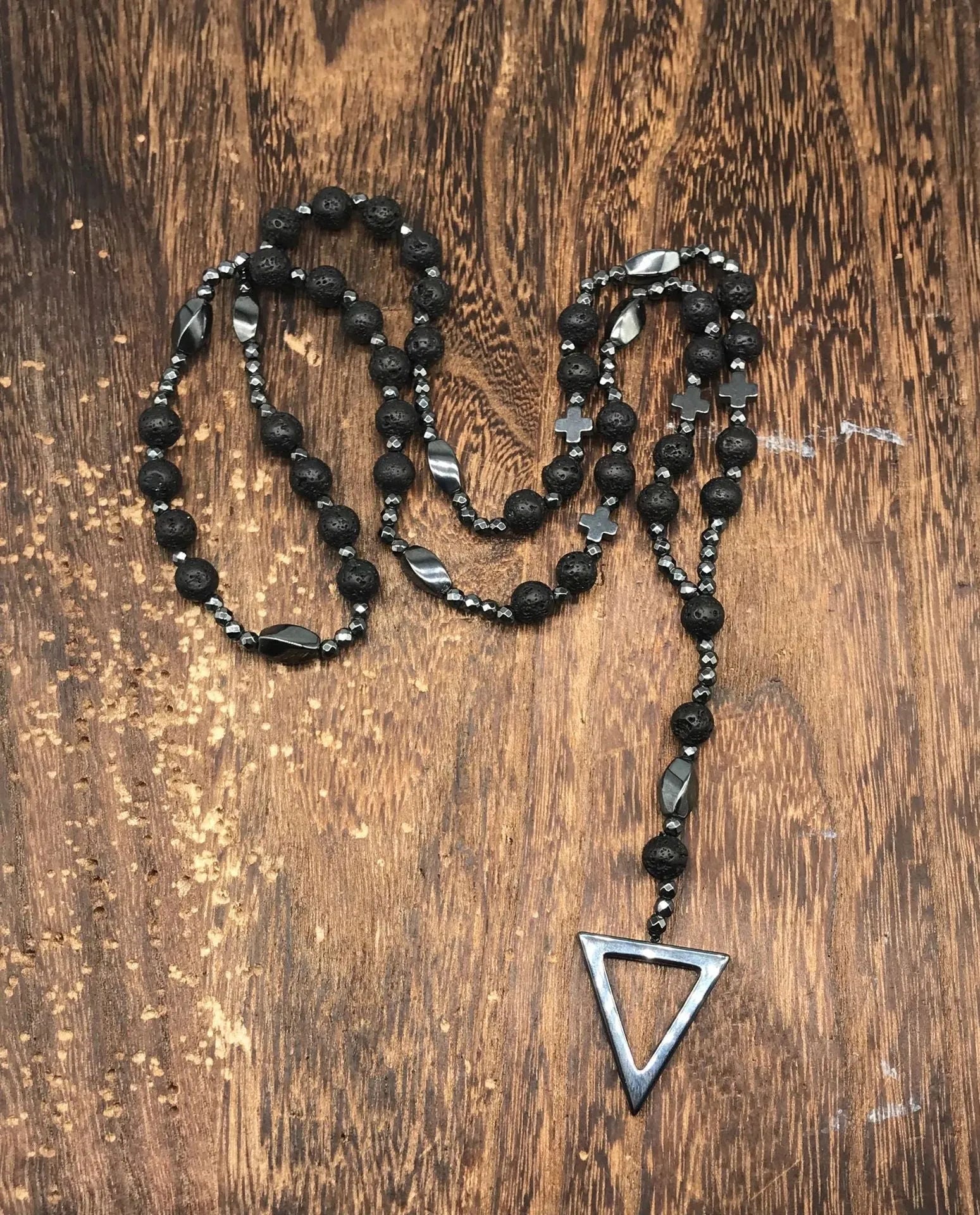 Men's stone cross pendant necklace on an 80cm ball bead chain with a safety lock.