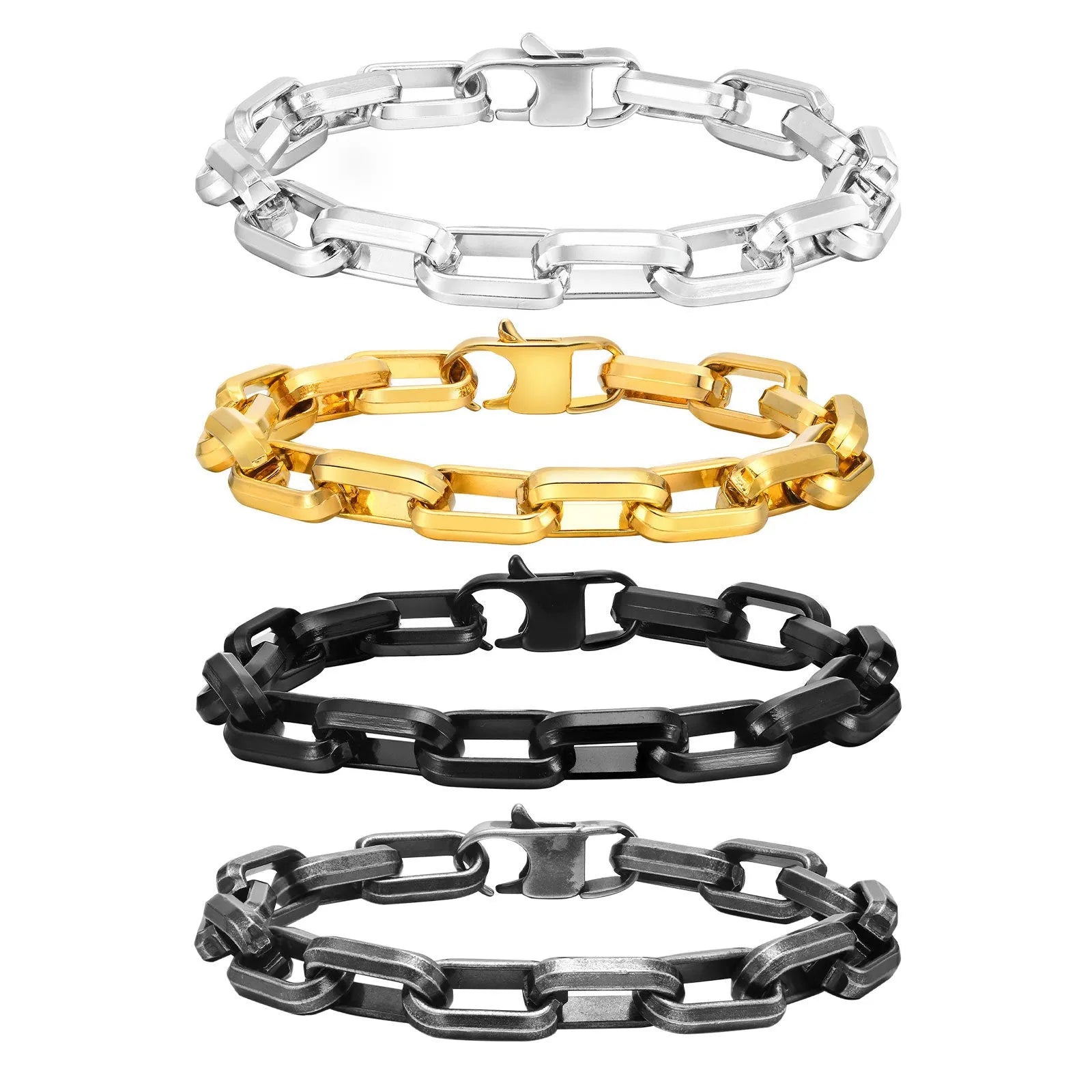 Square chain men's bracelet in titanium steel with electroplated finish showing geometric link design