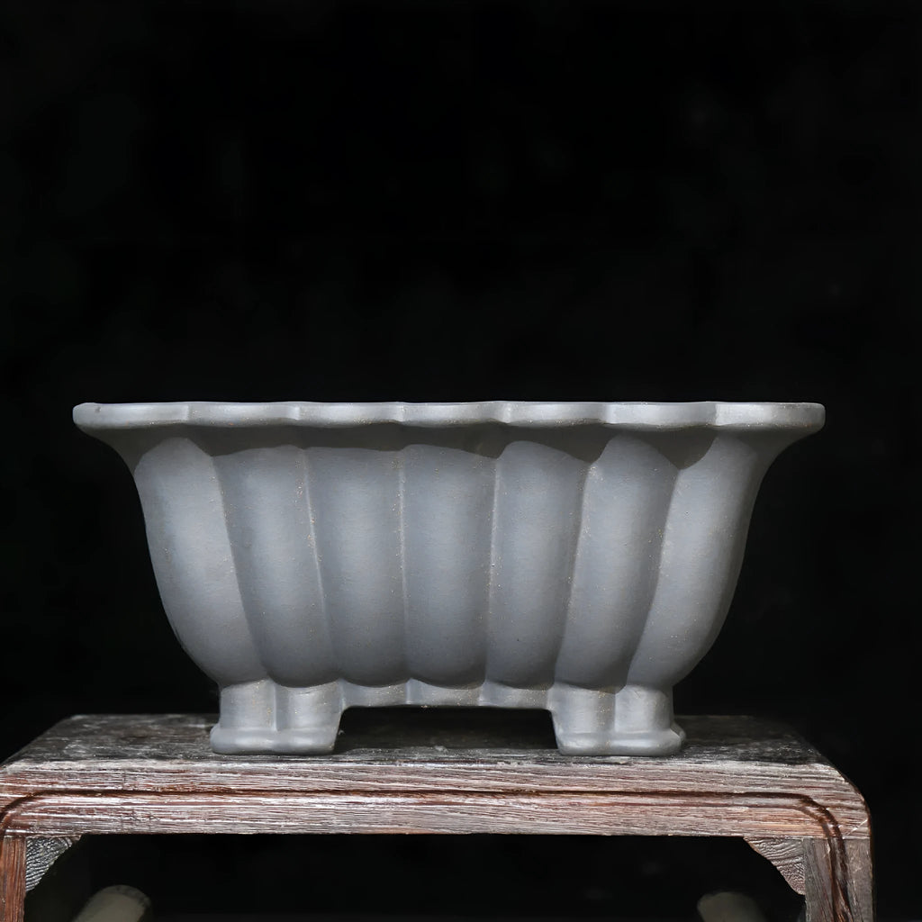 Square purple sand ceramic bonsai pot with classical Du Xiliang style measuring 37x15cm for desktop plants