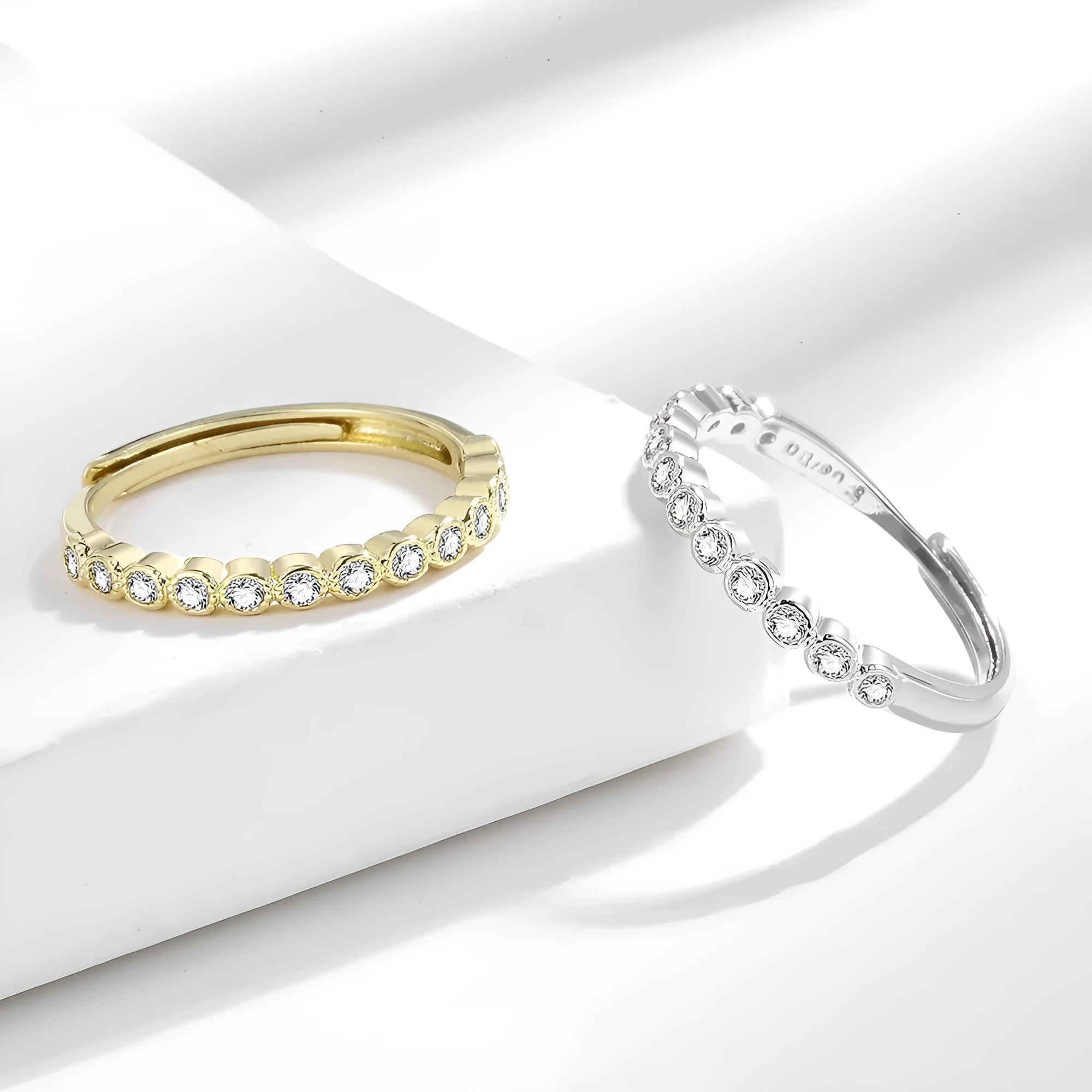 Geometric Korean-style tail ring with open mouth adjustable design in copper electroplated finish