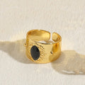 Copper ring with geometry shape and horse eye black electroplated finish, Chinese traditional style