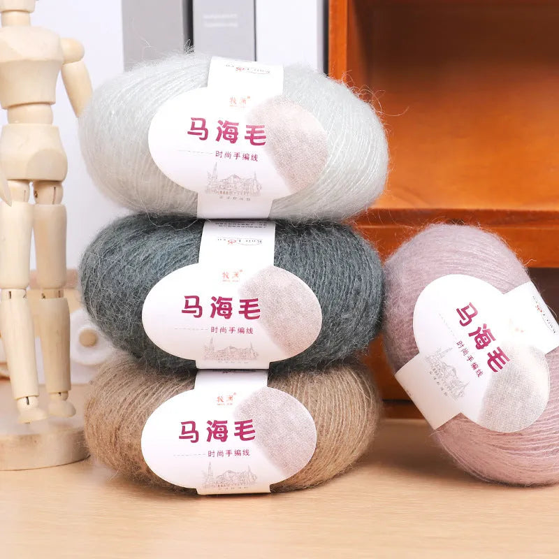 Mohair wool ball for DIY scarf kit with 34 colour options including white, grey, pink and blue