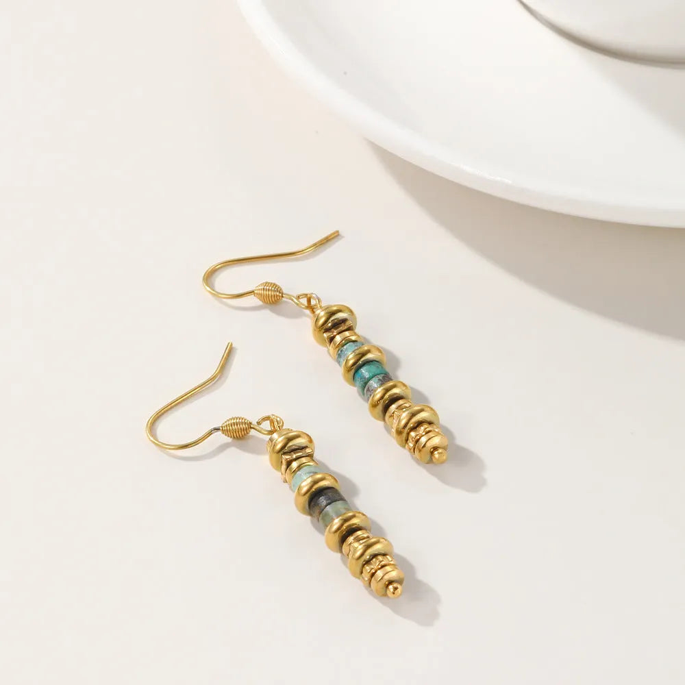 Geometric titanium steel dangle earrings with 18K gold plating in European retro style
