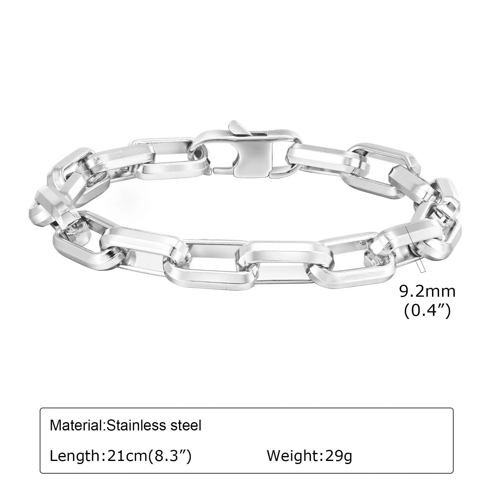 Square chain men's bracelet in titanium steel with electroplated finish showing geometric link design