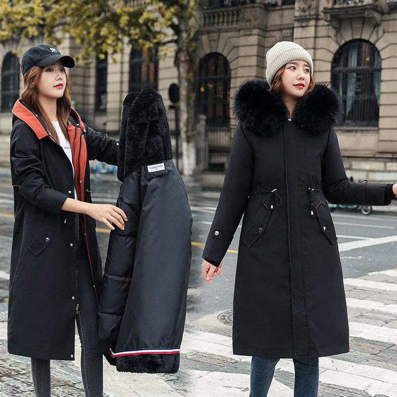 Long women's fleece-lined trench coat in a choice of six colours, featuring a two-way zip.