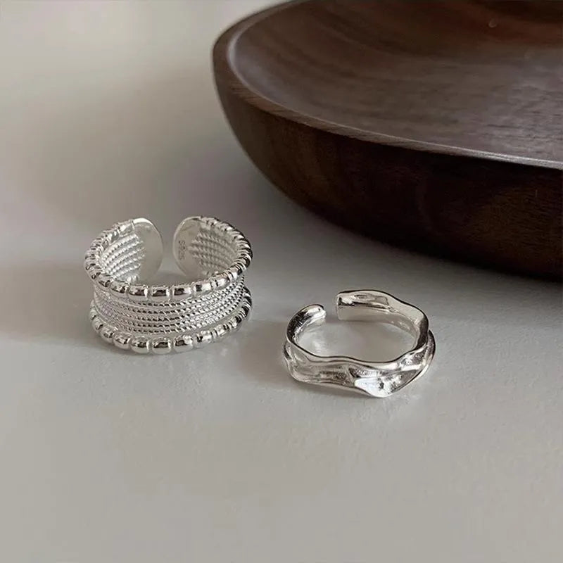Adjustable opening copper ring with geometric woven twisted multilayer design for women